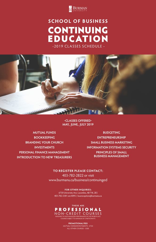 Burman University School of Business Offering Continuing Education Classes