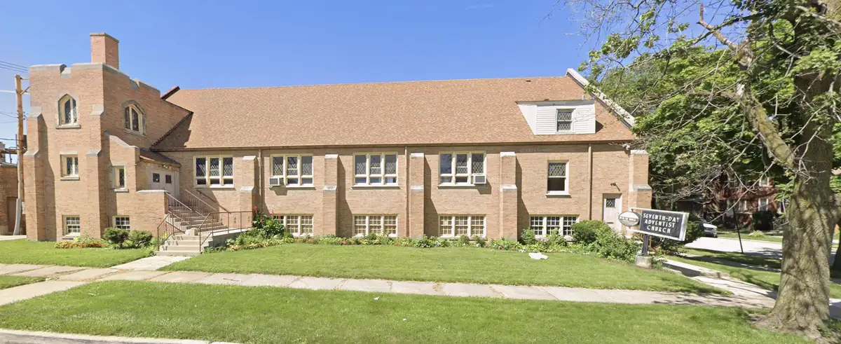 The brick sanctuary of Beverly Hills Seventh-day Adventist Church on South Justine Street, Chicago
