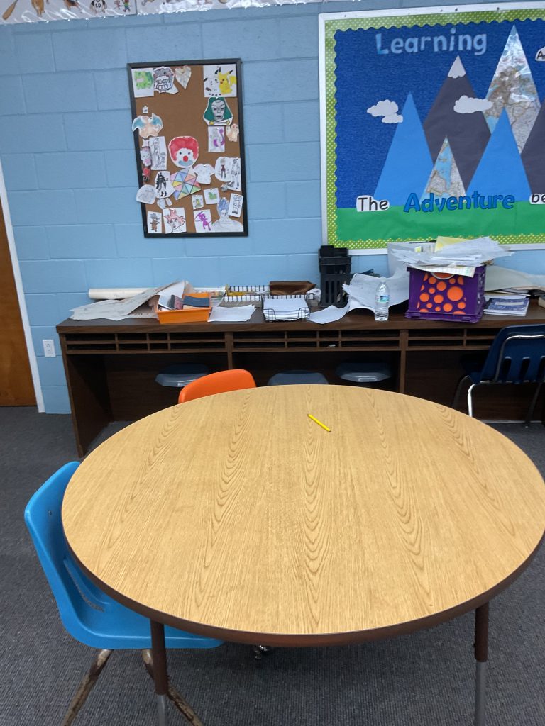 Drawings on their wall in the 5th-8th grade classroom
