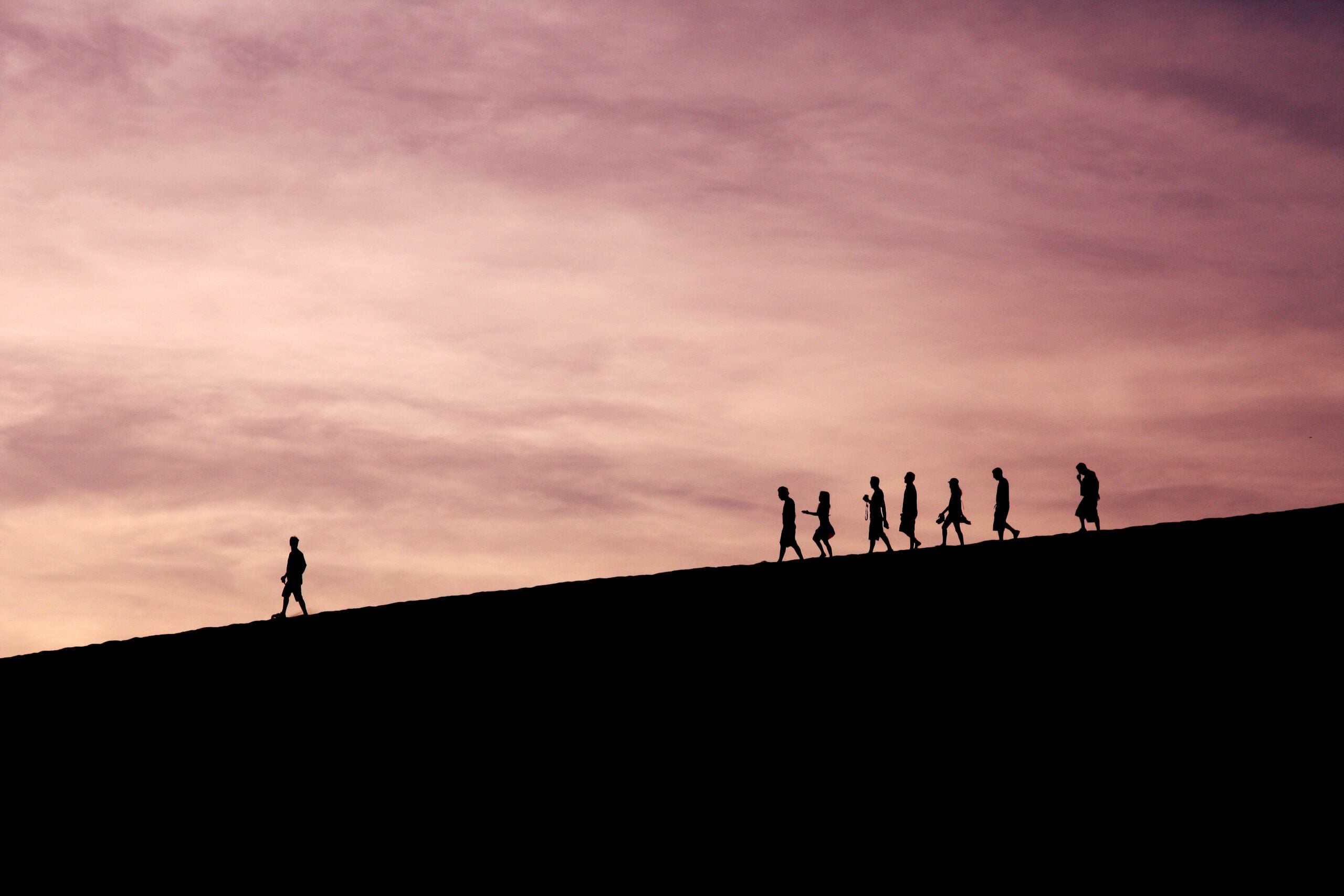 silhouette of people on hill