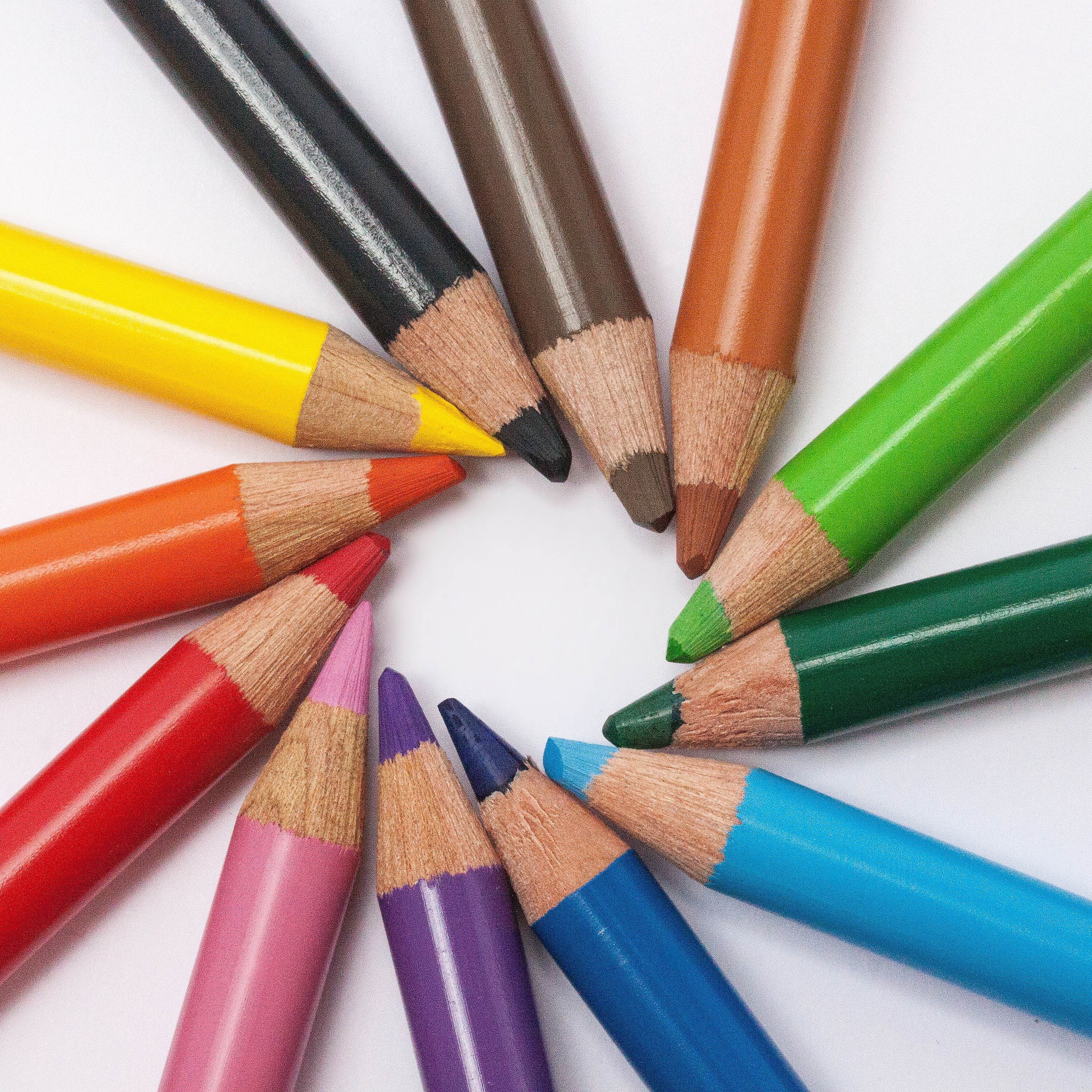 Colored pencils in a spiral design