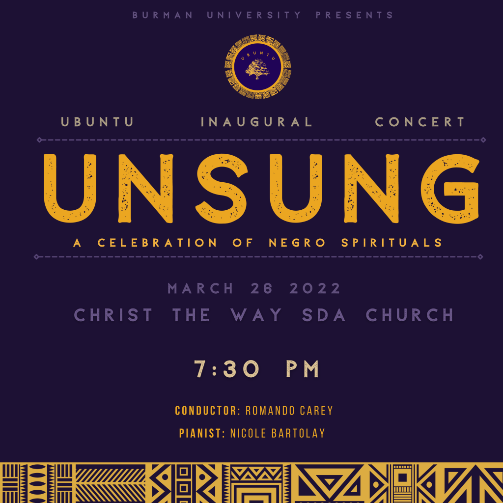 Join us March 26th @ 7:30pm for Unsung: A Celebration of Negro Spirituals