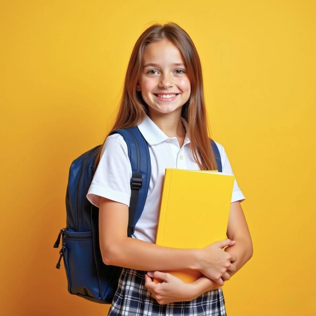 ai generated, girl, student, happy, smiling, study, school girl, kid, portrait