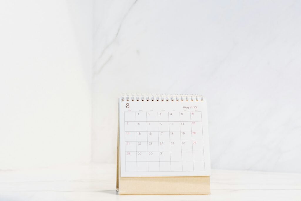 a calendar sitting on top of a table