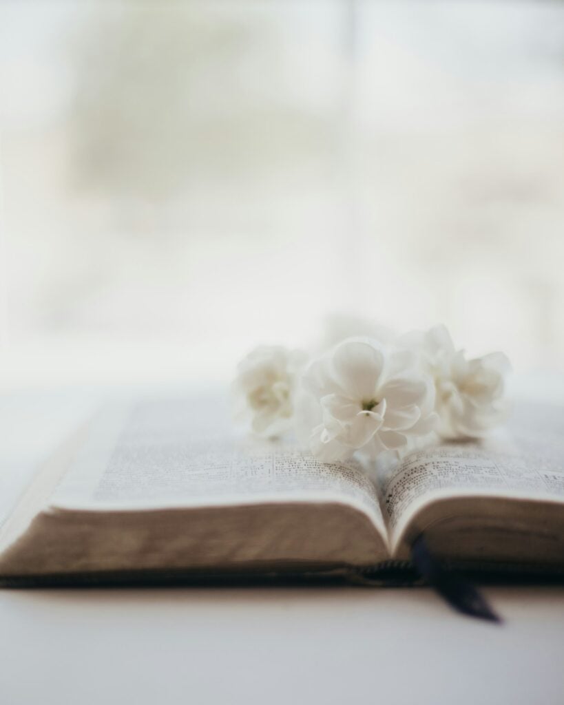 a book with flowers on top