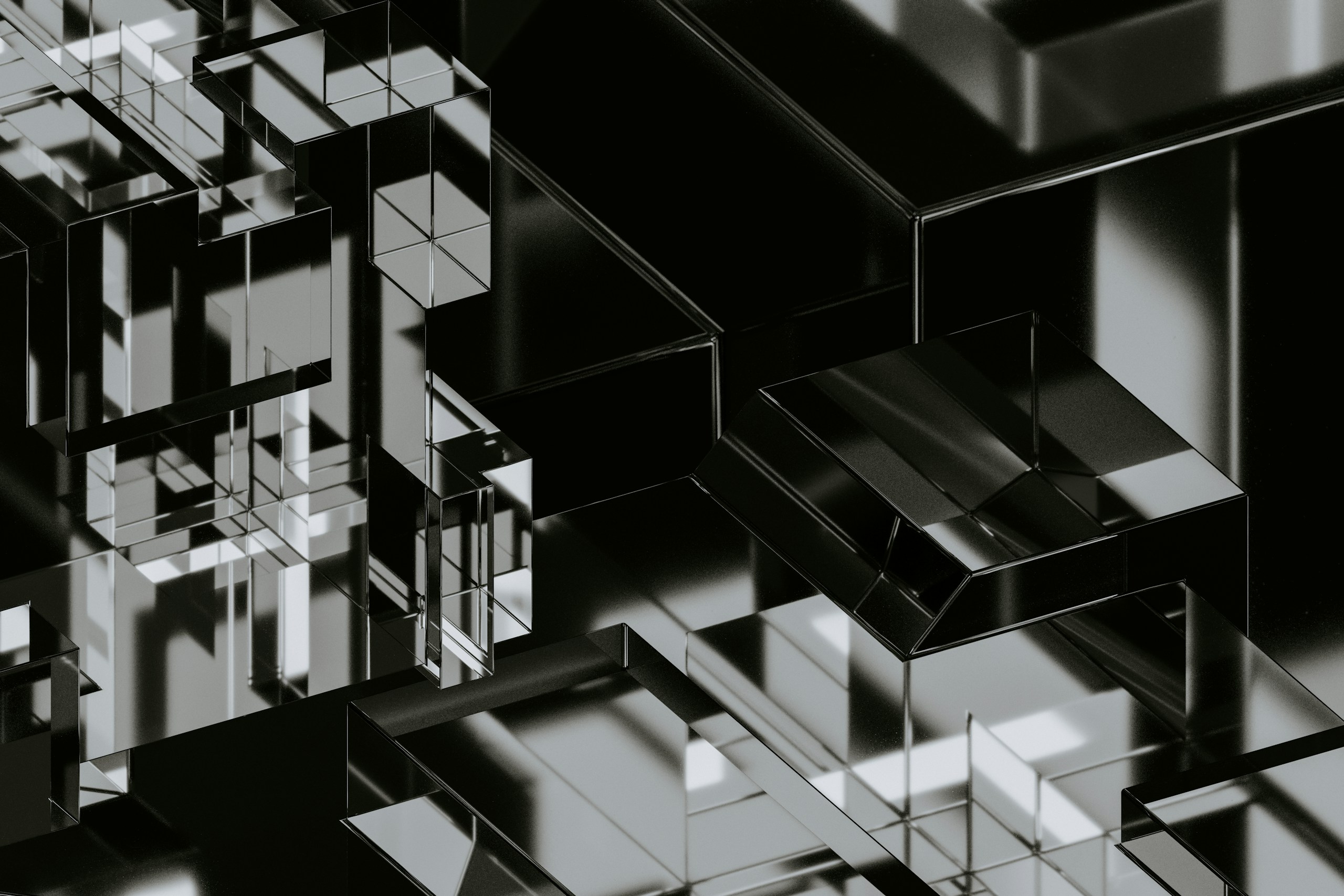 Abstract shapes in grayscale create geometric forms.
