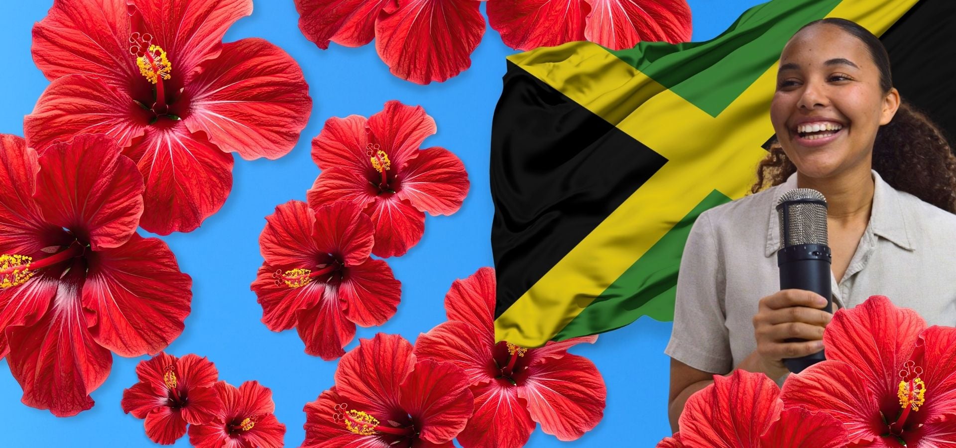 Benefit Concert Images: Flowers, Jamaican Flag, photo of Erin the soloist