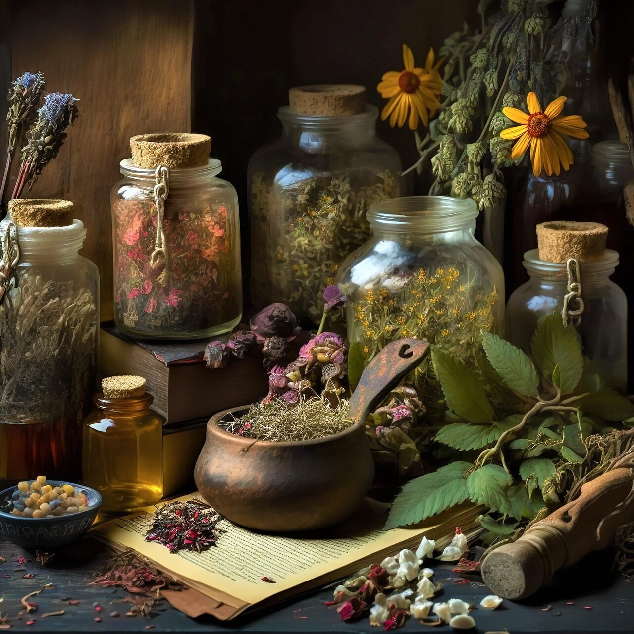 apothecary, old, herbs, natural, botanical, nature, healing, herbal, remedy, witchy, cottagecore, flowers
