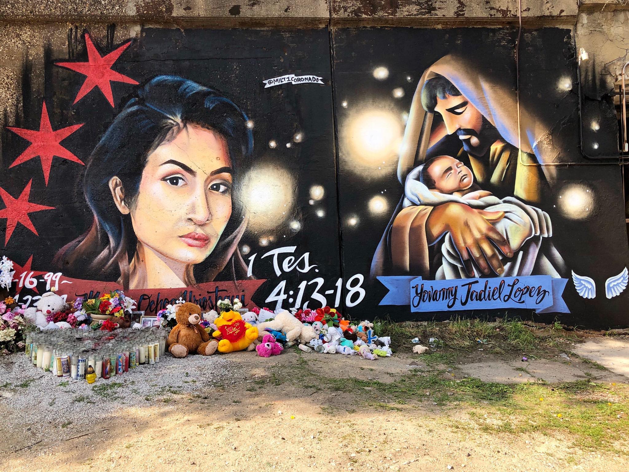 Artist adds infant to mural of slain mother; unites city in love