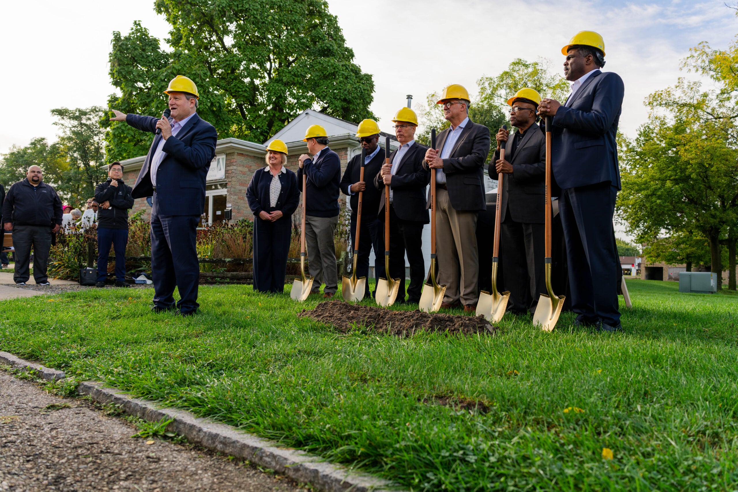 Church leaders gathered at Battle Creek’s Historic Adventist Village on Oct. 2, 2026, to celebrate plans for major restoration and expansion projects aimed at preserving the Seventh-day Adventist Church’s heritage for future generations. (Photo: Ruben Casabona)