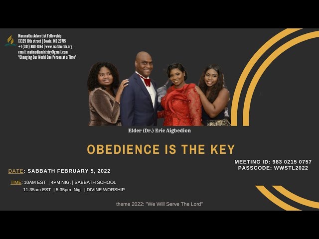 Obedience is the Key – Elder (Dr.) Eric Aigbedion