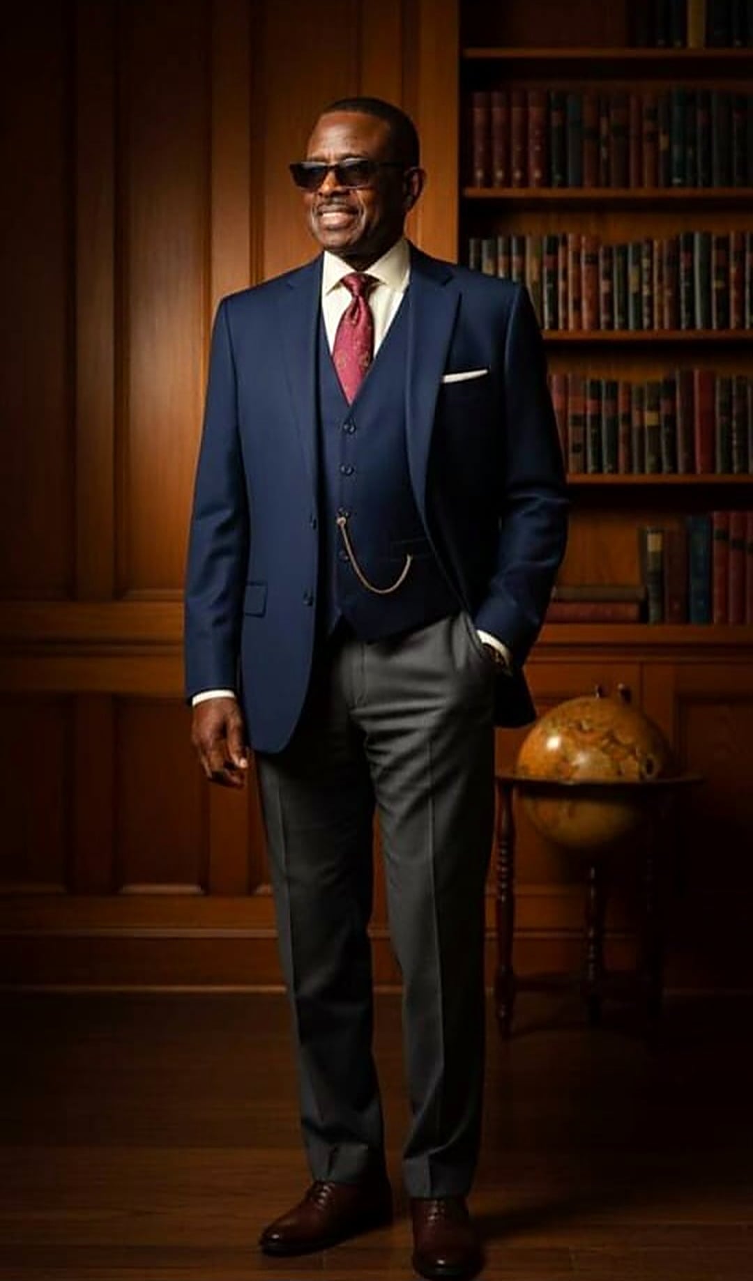 Pastor Lester A. Parkinson, senior pastor of Mount Olivet Seventh-day Adventist Church, standing in a navy suit in a wood-panelled study.