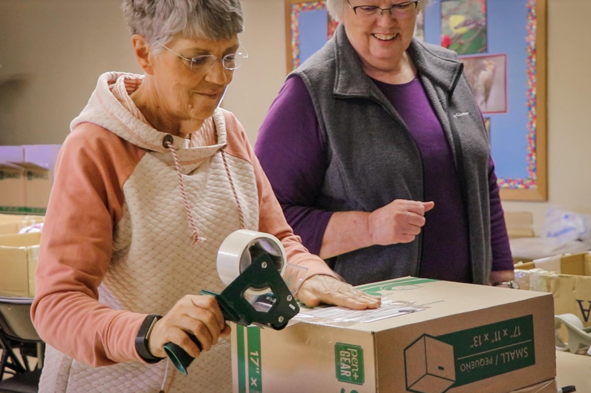 Volunteers sorted about 1,300 items and packaged the goods in 94 boxes, labeled with the contents. This brought the total to 189 boxes and 3,300 items collected in just one month. 