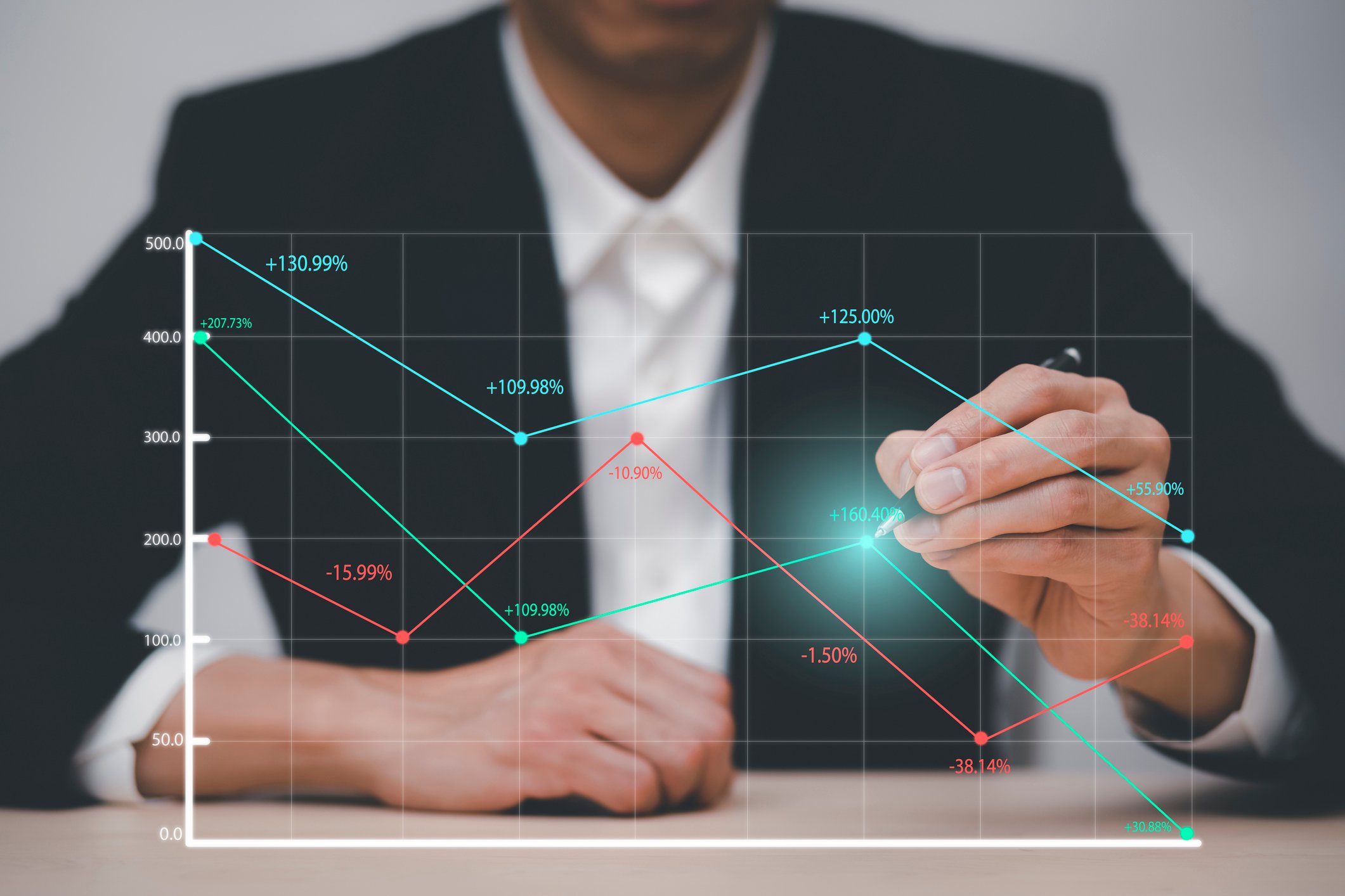 stock photo of man adjusting stocks on computer screen