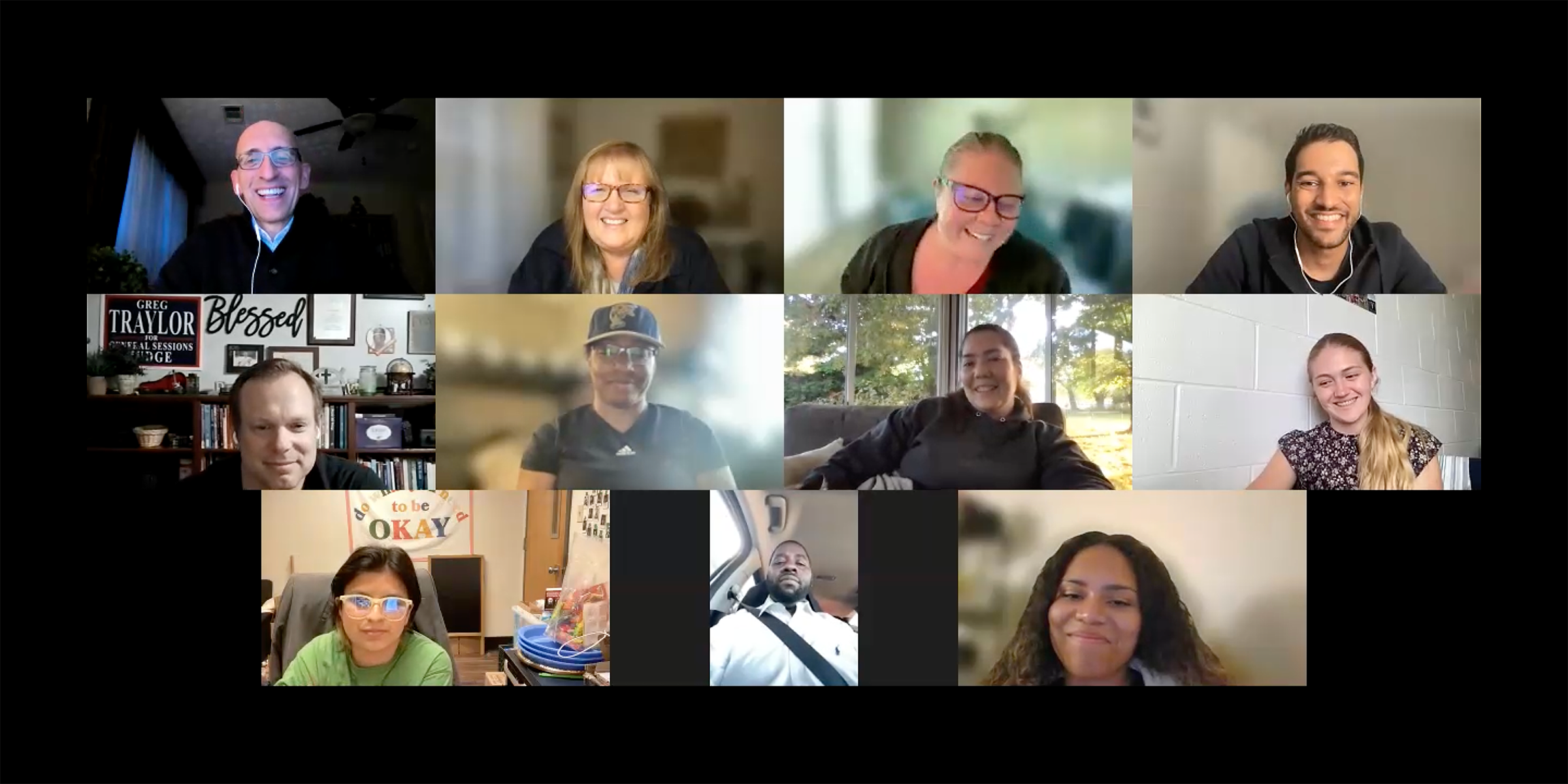 Screenshot of Zoom gallery view with diverse participants