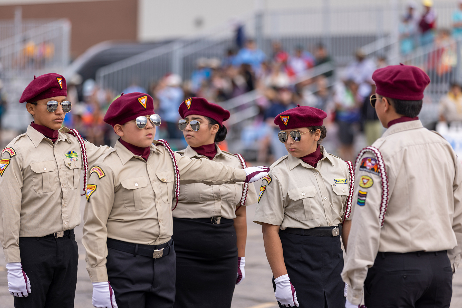 A Pathfinder drill team, young men and women, in competition