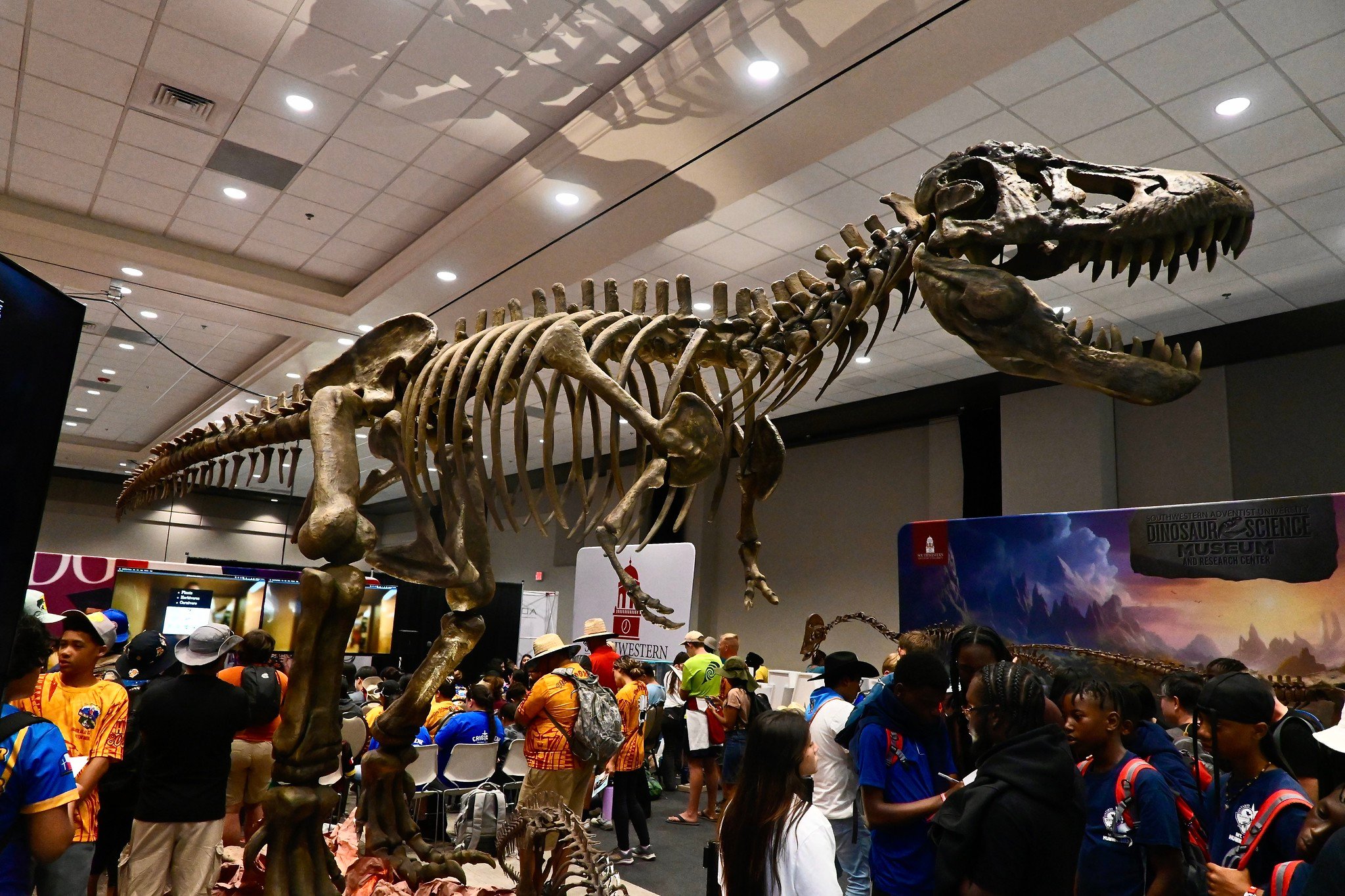 Dino in Energy Hall at CAM-PLEX during 2024 camporee
