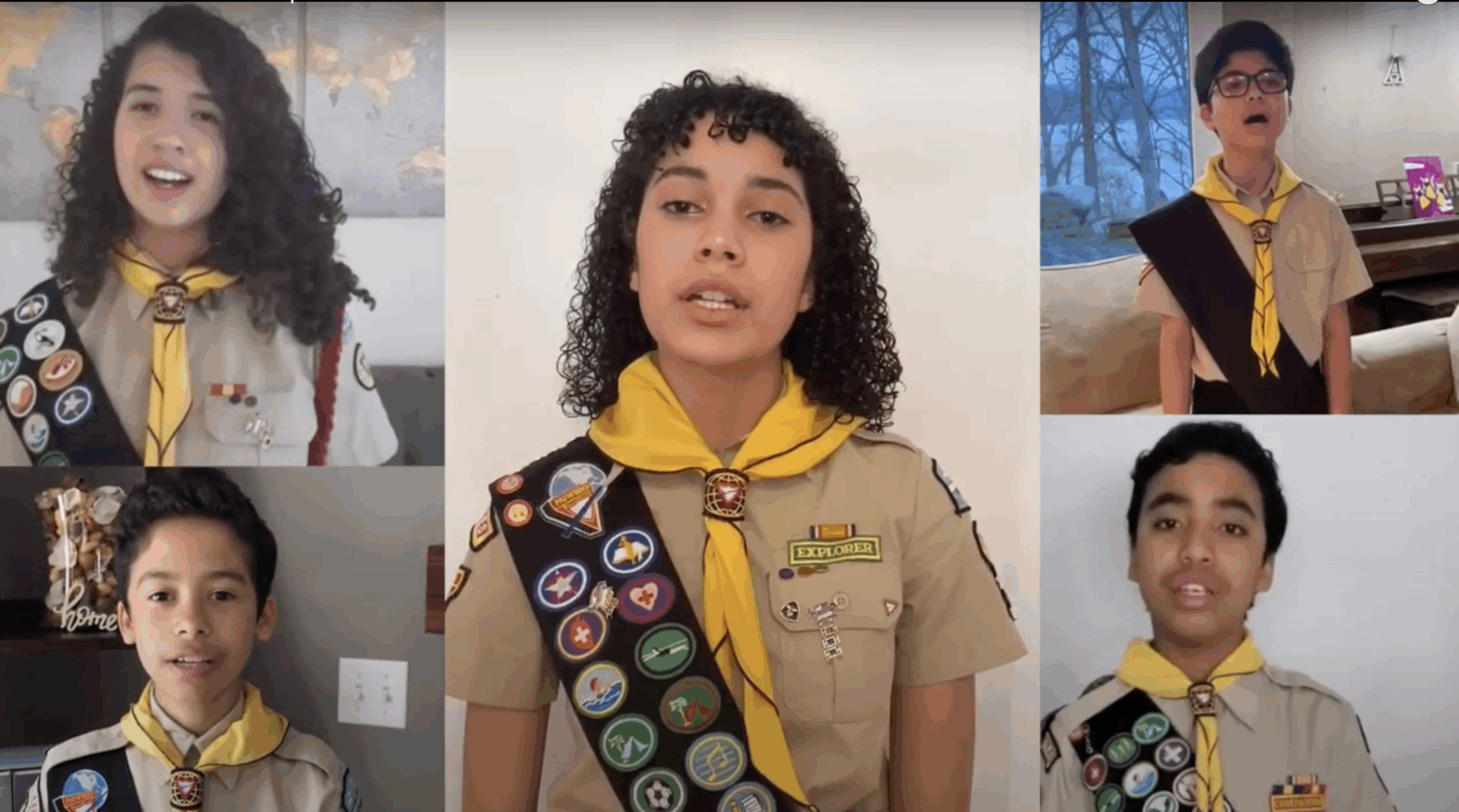Pathfinders sing "The Pathfinder Song" during the virtual Pathfinder Bible Experience program on April 18, 2020.