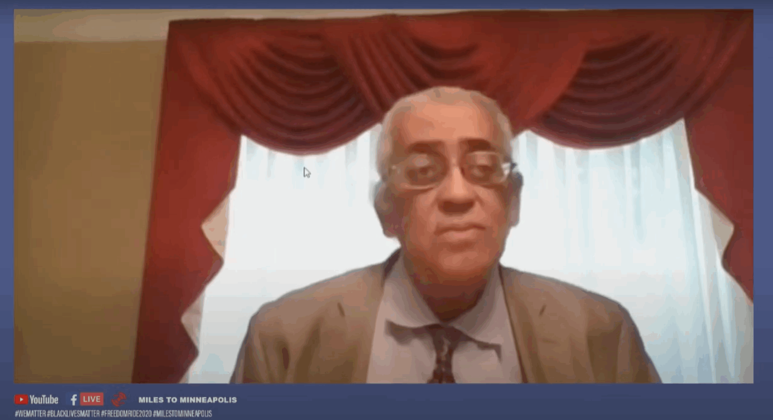 Rockefeller “Rocky” Twyman is a lifelong activist, owner of Rocky’s PR Miracles, and one of three friends who originated the idea of Miles to Minneapolis. Photo: Screenshot of Miles to Minneapolis broadcast on June 14, 2020. 