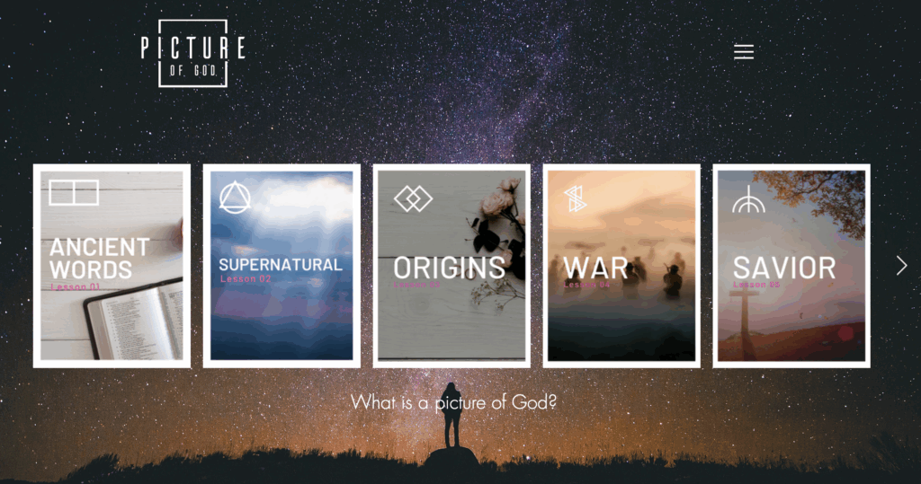 “A Picture of God” offers 16 free, online, easy-to-navigate lessons that build on each other to reveal God’s character to seekers. Photo:  A screenshot of the homepage for “A Picture of God.”