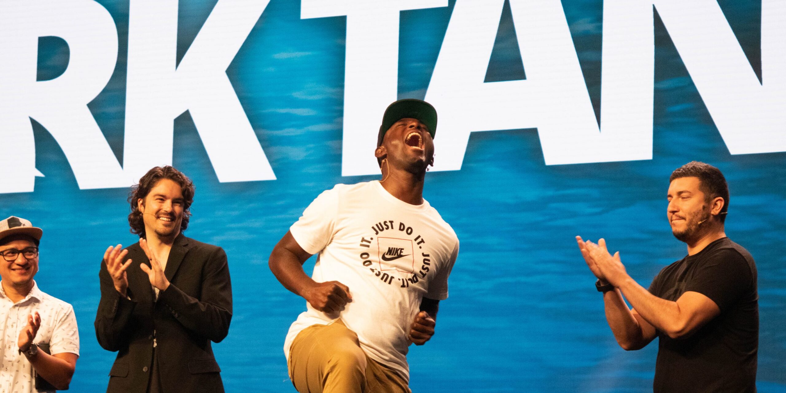 Taurus Montgomery celebrates after learning that his basketball ministry has just won $20,000 dollars. Photo by: Rayno Victor