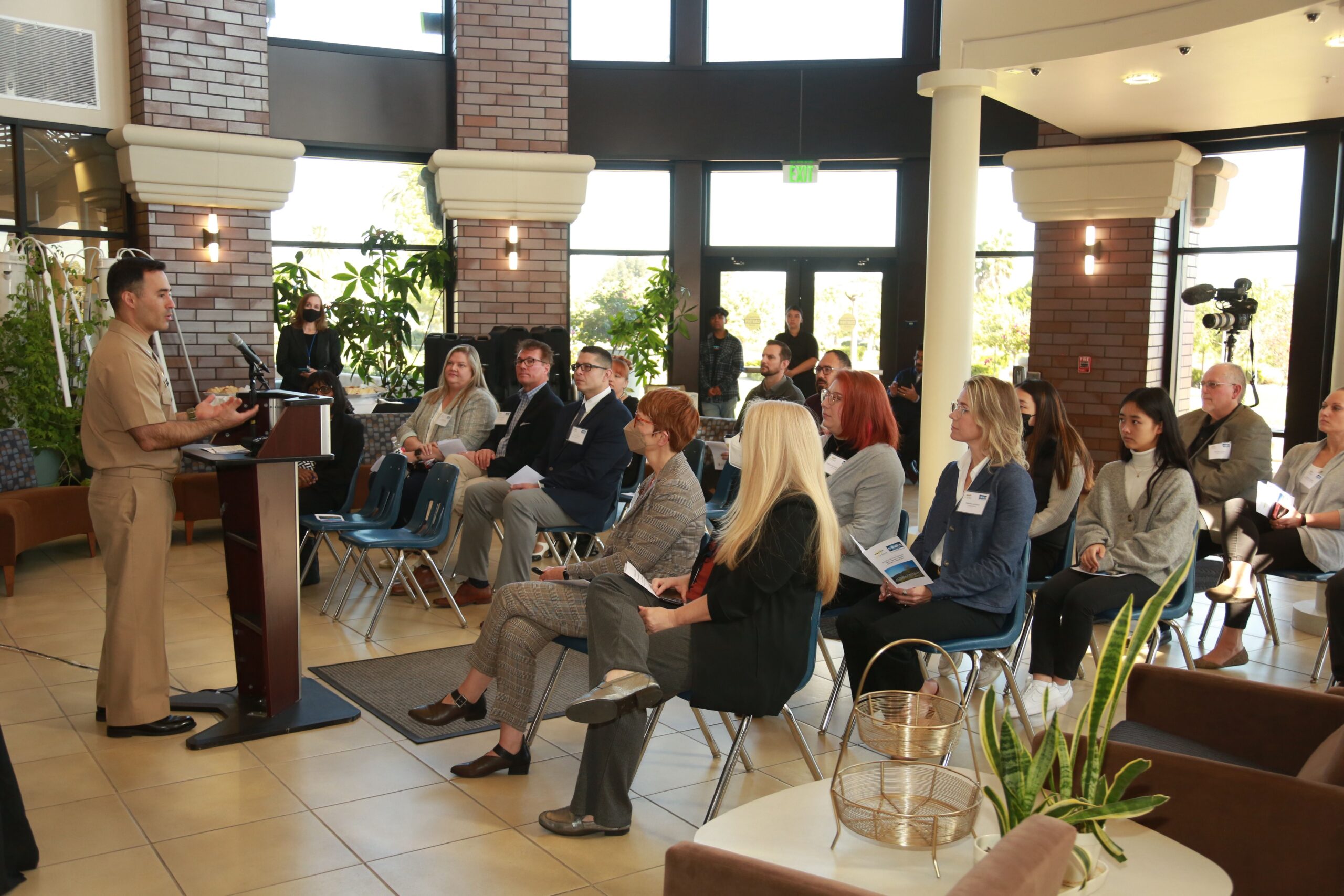 NSWC Corona commanding officer Capt. Michael Aiena speaks during the ceremony commemorating an Educational Partnership Agreement between La Sierra University and the U.S. Navy's&nbsp;Naval Surface Warfare Center (NSWC), Corona Division.
