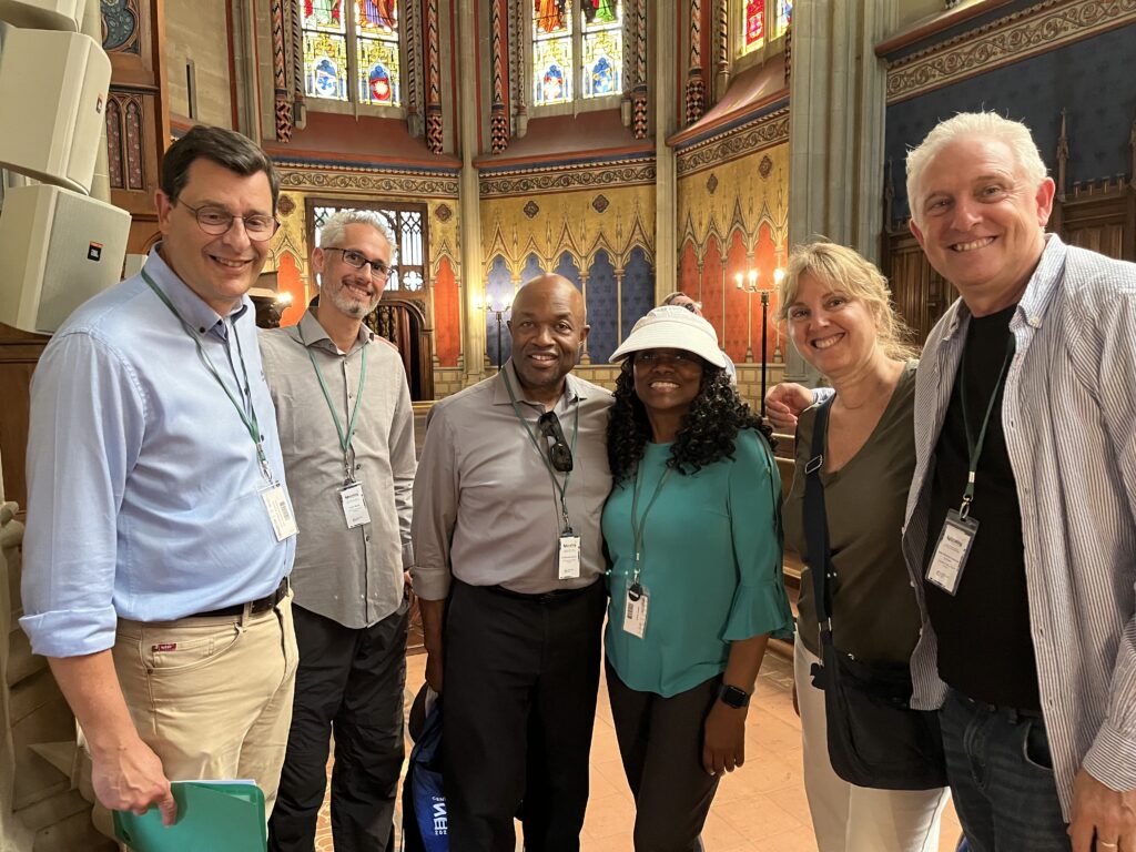 Elder Bryant, des, Juan Antonio (ACA) and his wife with the president of Collonges (. Jean Phillipe) and Ben (boys Dean Collonges) in the Chapelle of St Pierre Cathedral. St Pierre Cathedral was home church of reformer John Calvin one of the leaders of the Protestant reformation