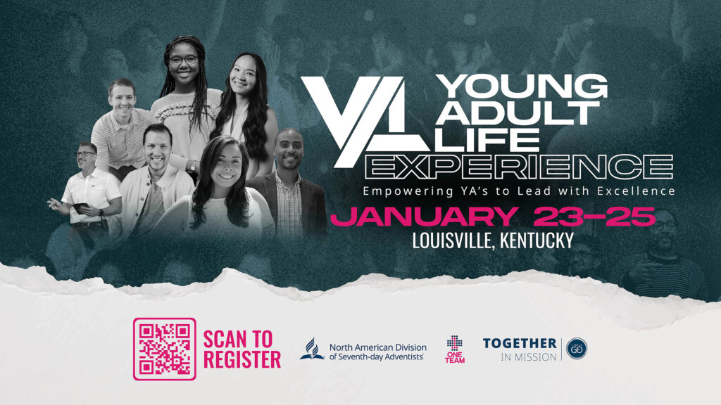 Flyer promoting an upcoming Young Adult LIFE Experience event in Louisville, Kentucky