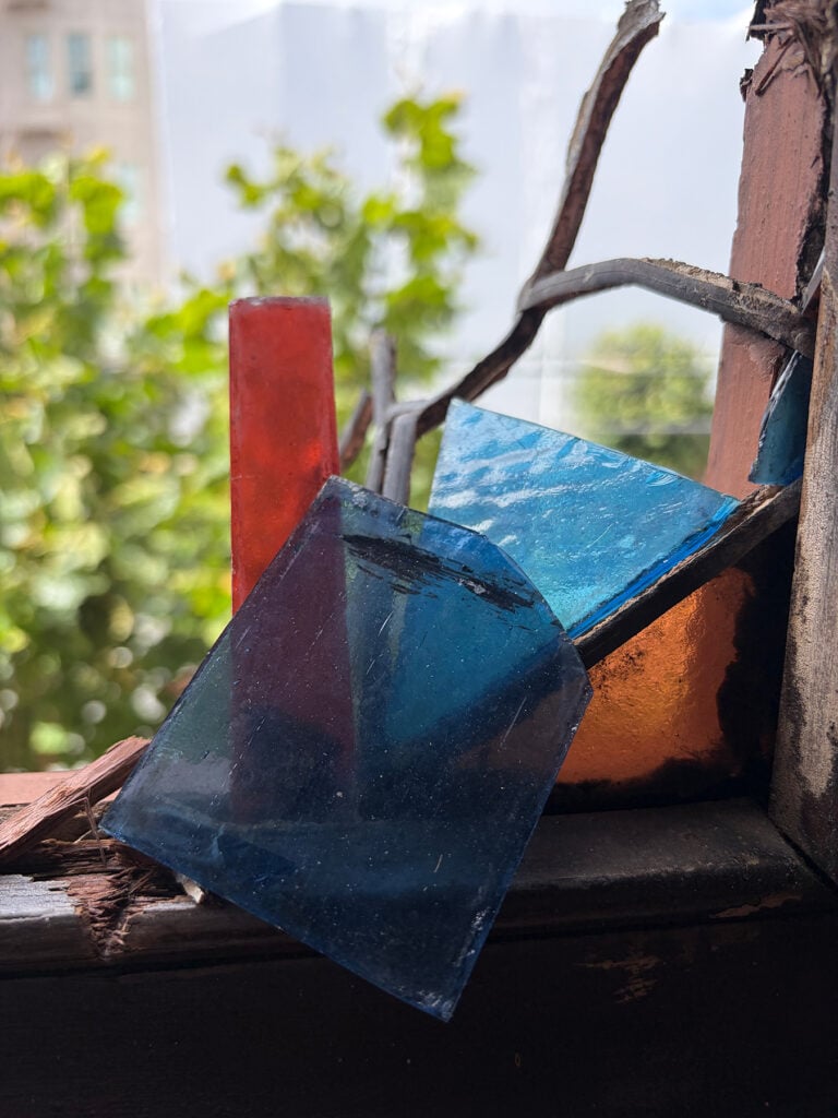 Broken stained-glass window
