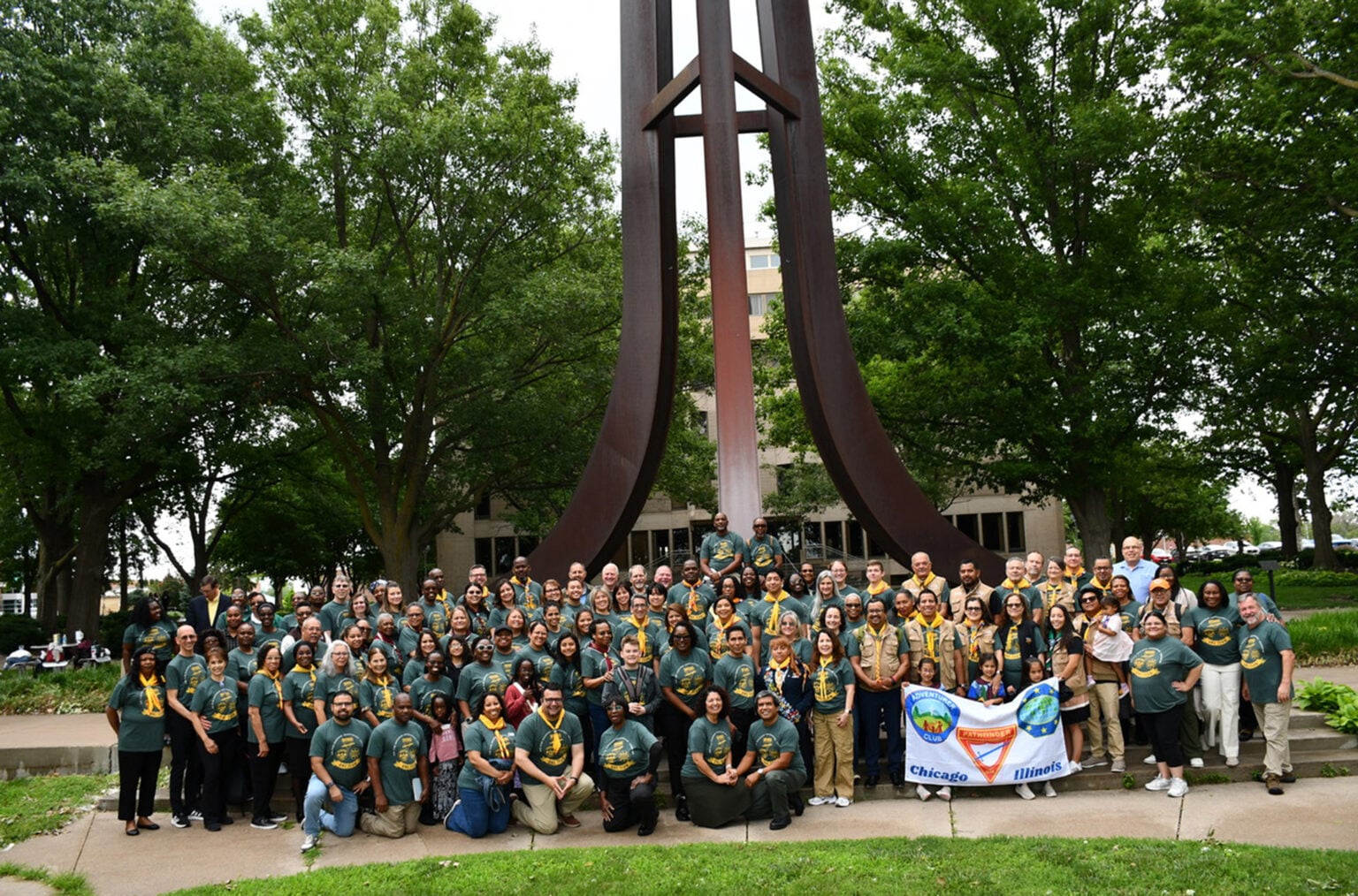 Group photos of NAD club ministries coordinators outside of Union Adventist University