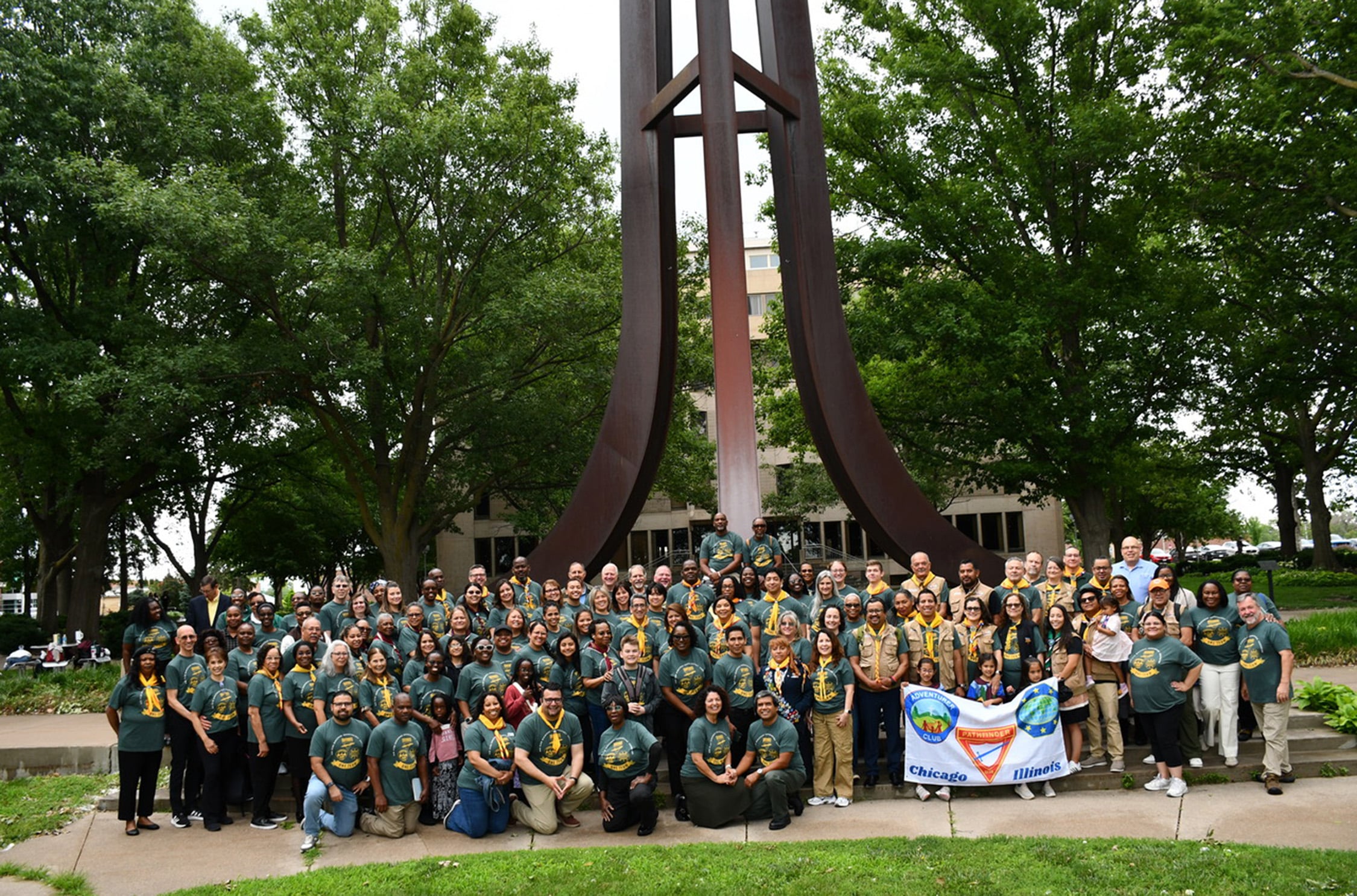 Group photos of NAD club ministries coordinators outside of Union Adventist University