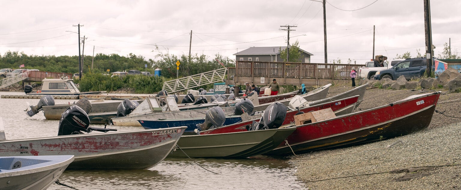 Fishing boats along the river in Bethel, Alaska