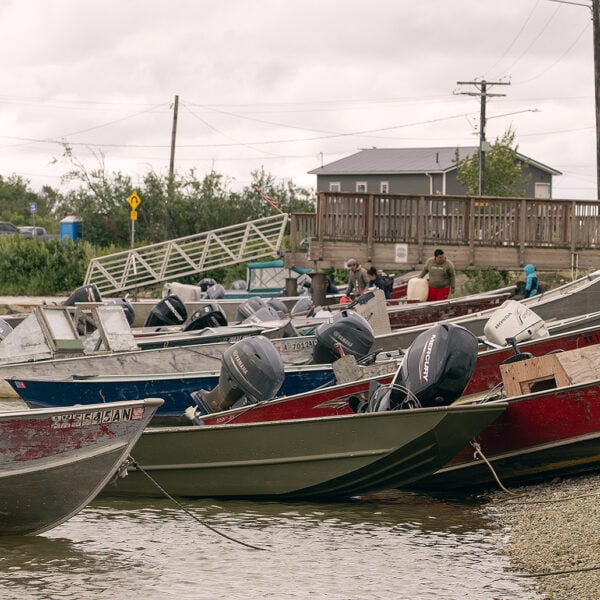 Fishing boats along the river in Bethel, Alaska