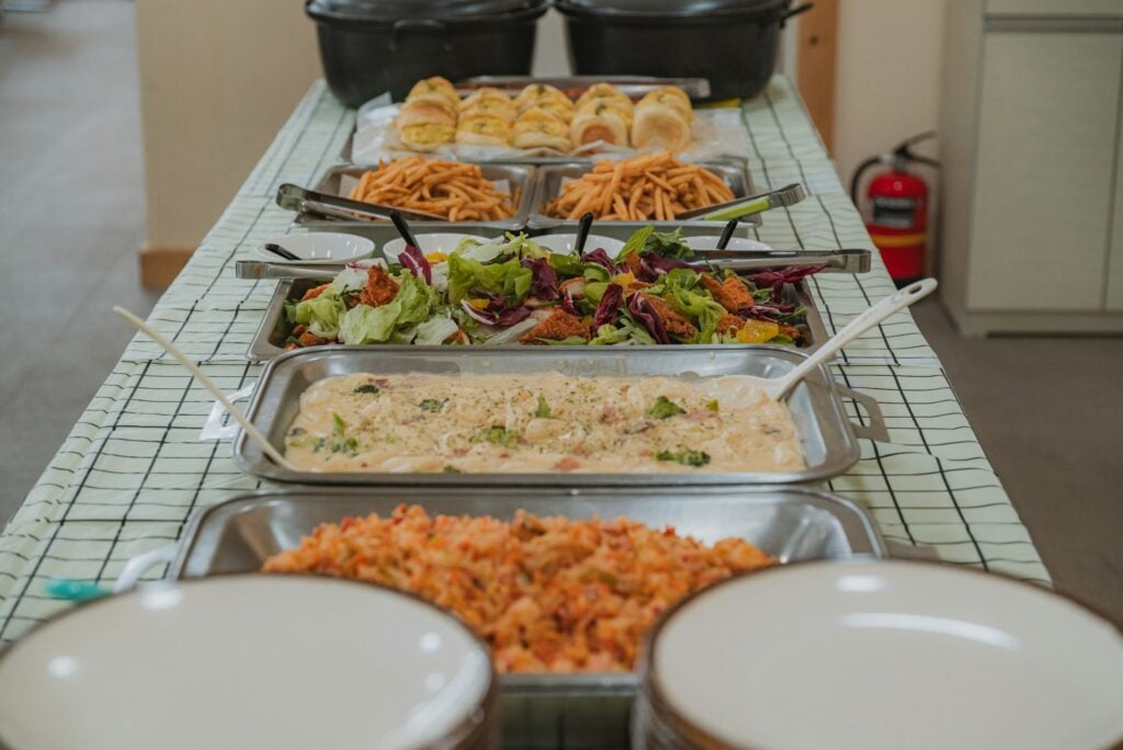 Buffet prepared for New Joy Fellowship fellowship lunch.