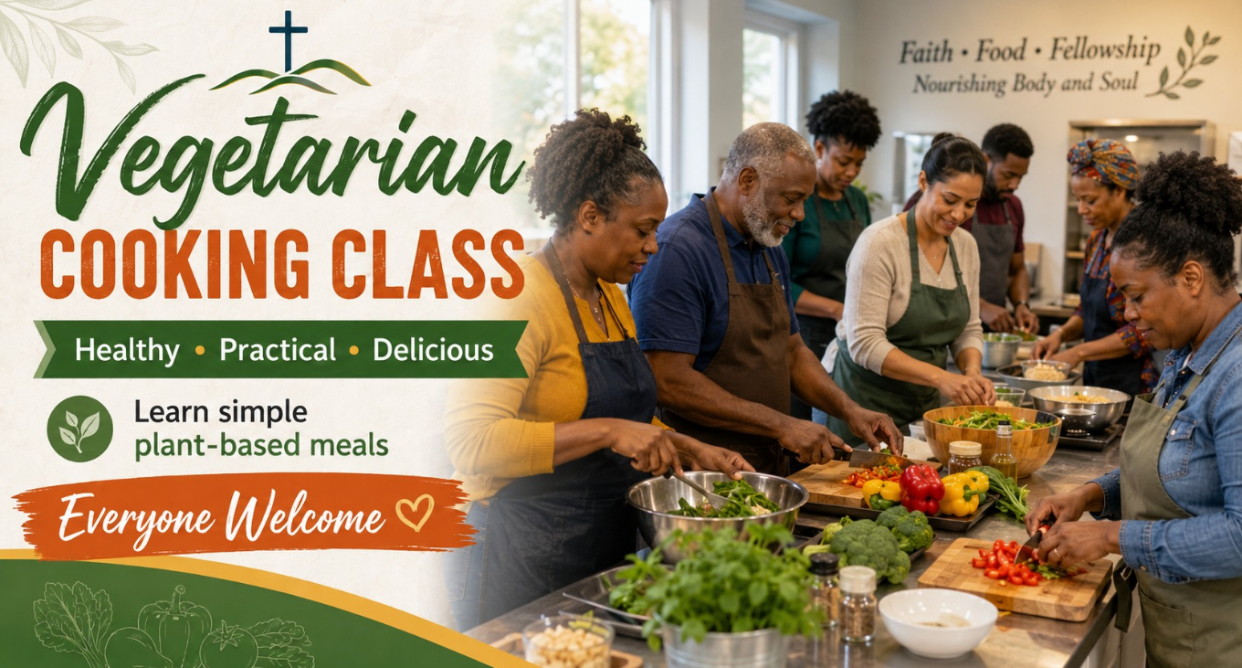 Participants learning plant-based meal preparation during a vegetarian cooking class.