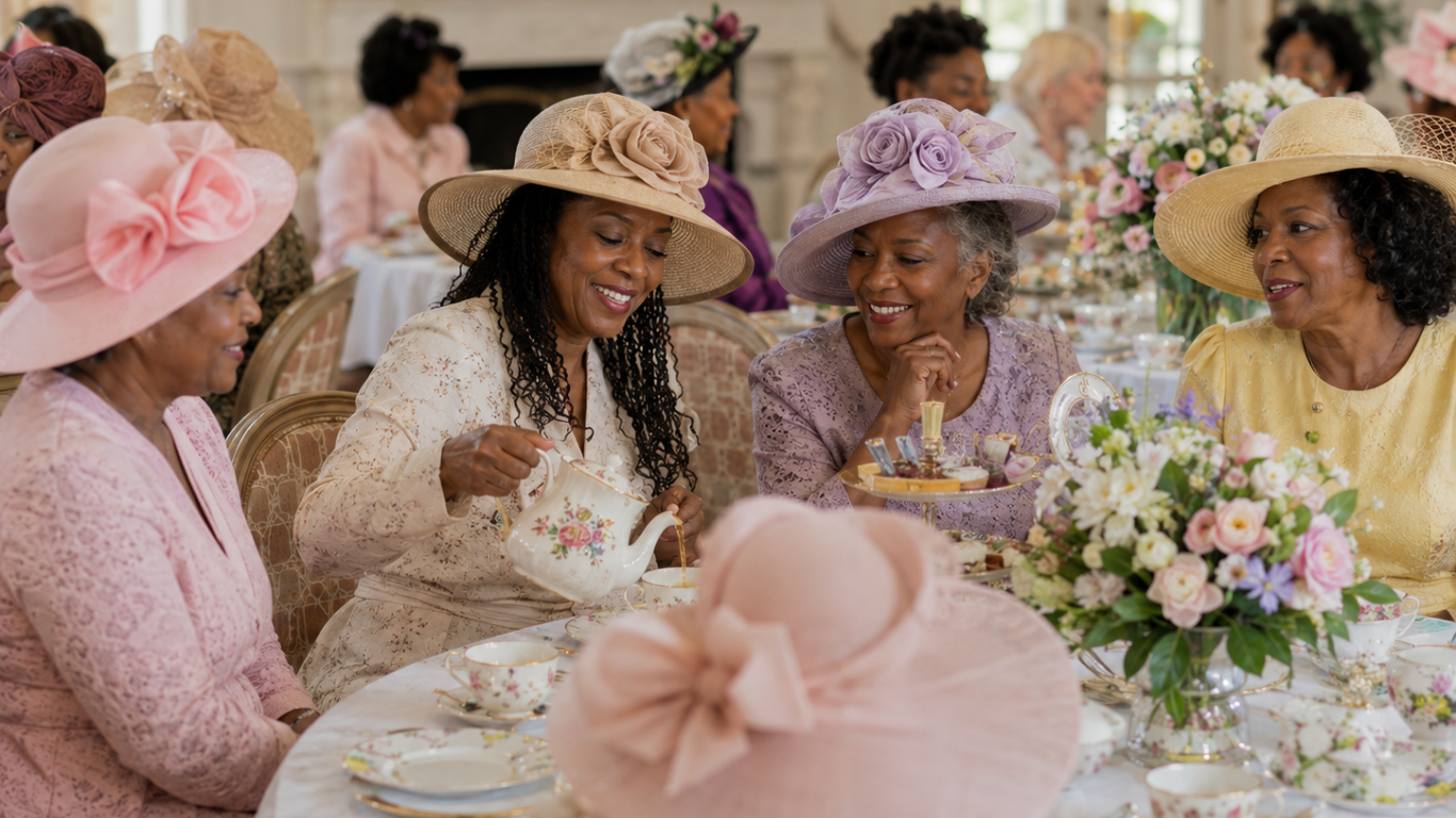 Vintage tea setting with floral décor for Women’s Ministries.