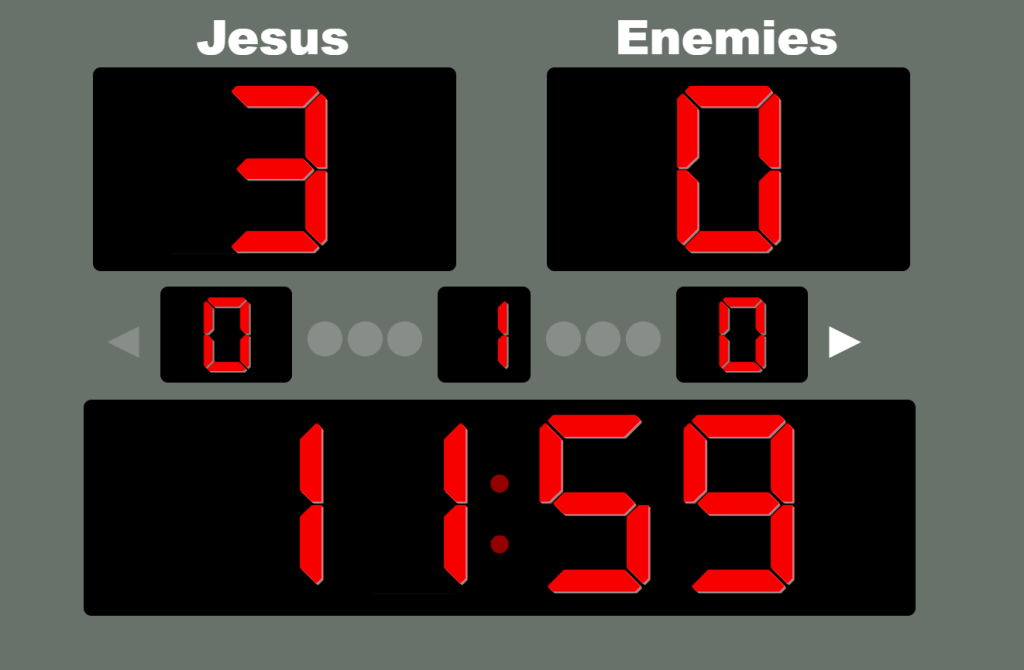 Scoreboard: Jesus-3, Enemy-0