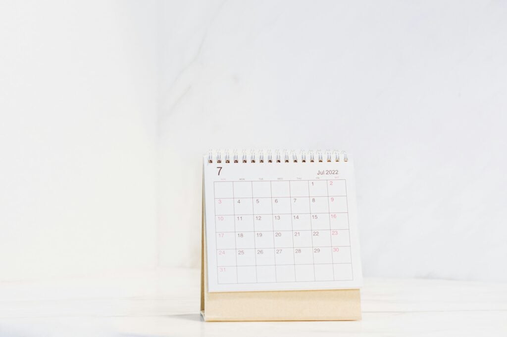 a calendar sitting on top of a table