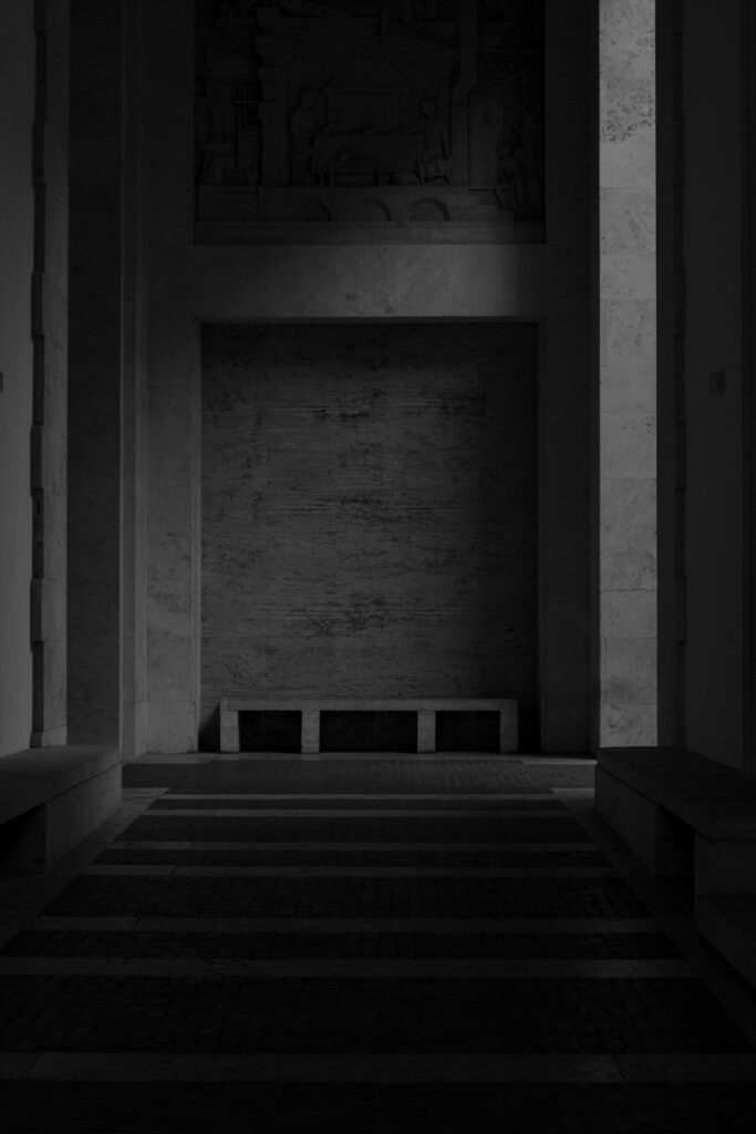 a black and white photo of an empty room