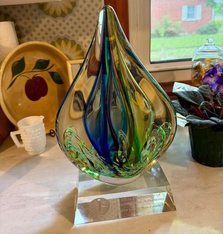 The 2026 Ohio Conference Living Water Award, a sculpted glass trophy