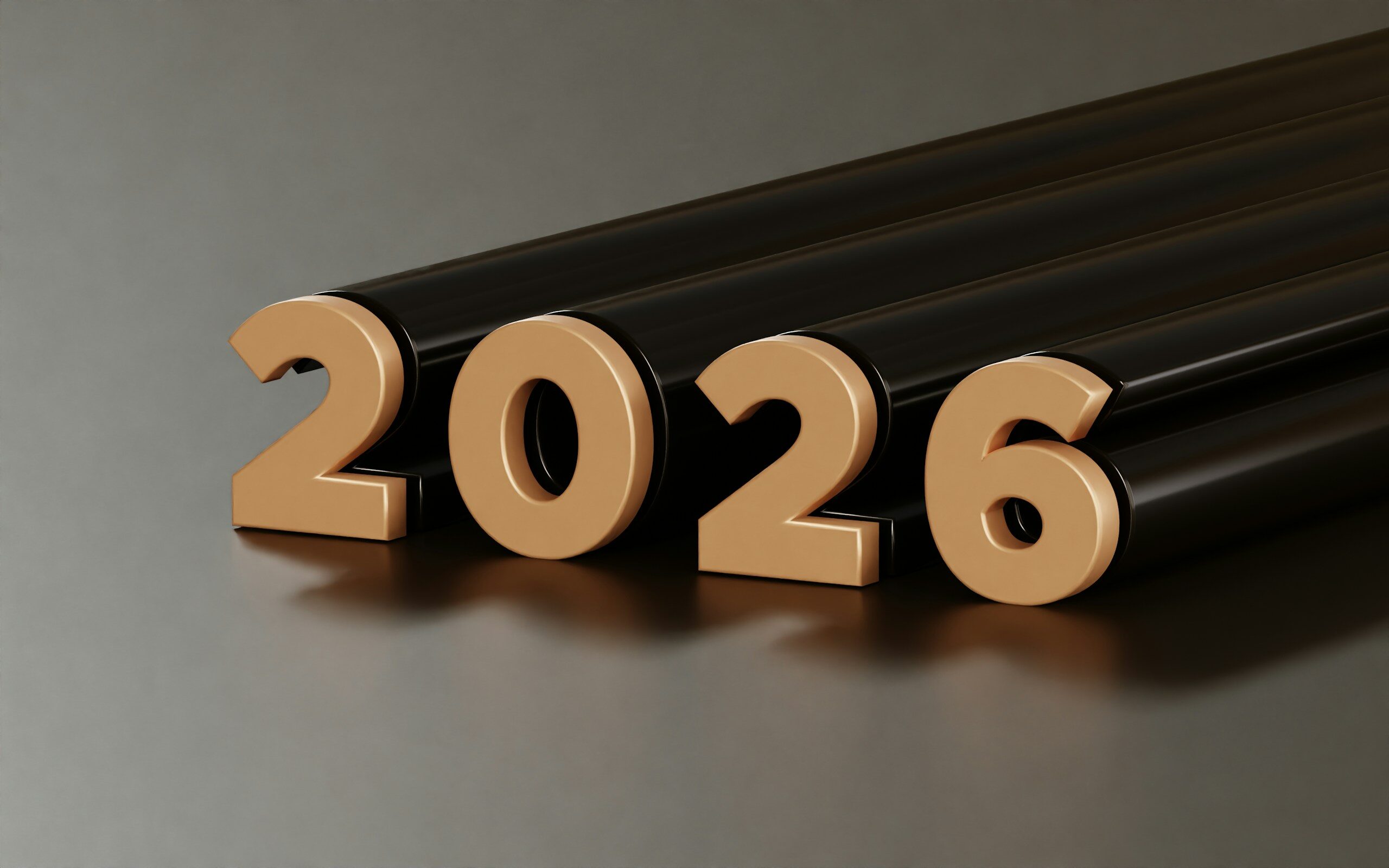 Golden numbers 2026 on black background