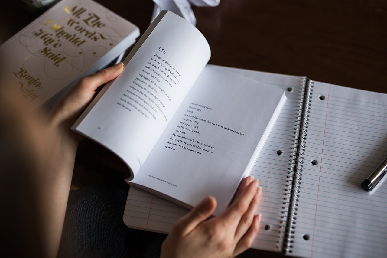 notes, book, pen, hands, reading, school, supply