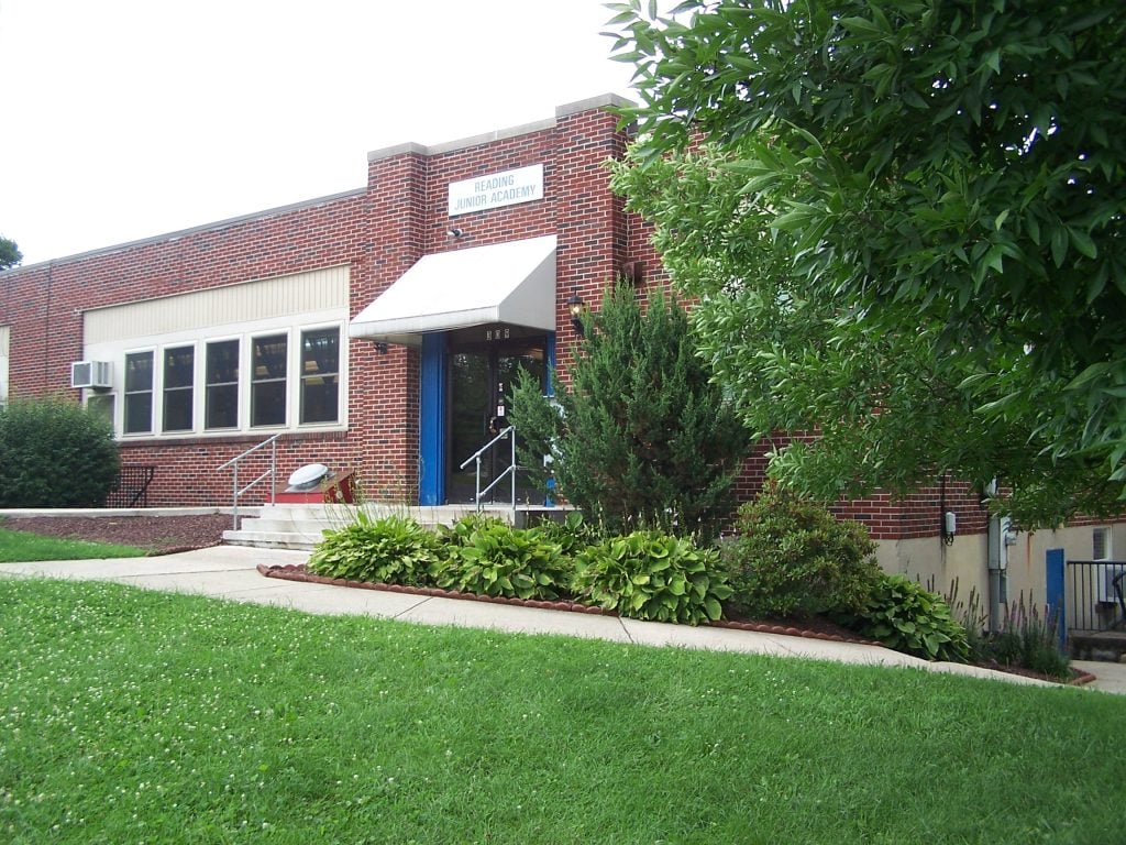 Front entrance of Reading Junior Academy in Reading, Pennsylvania