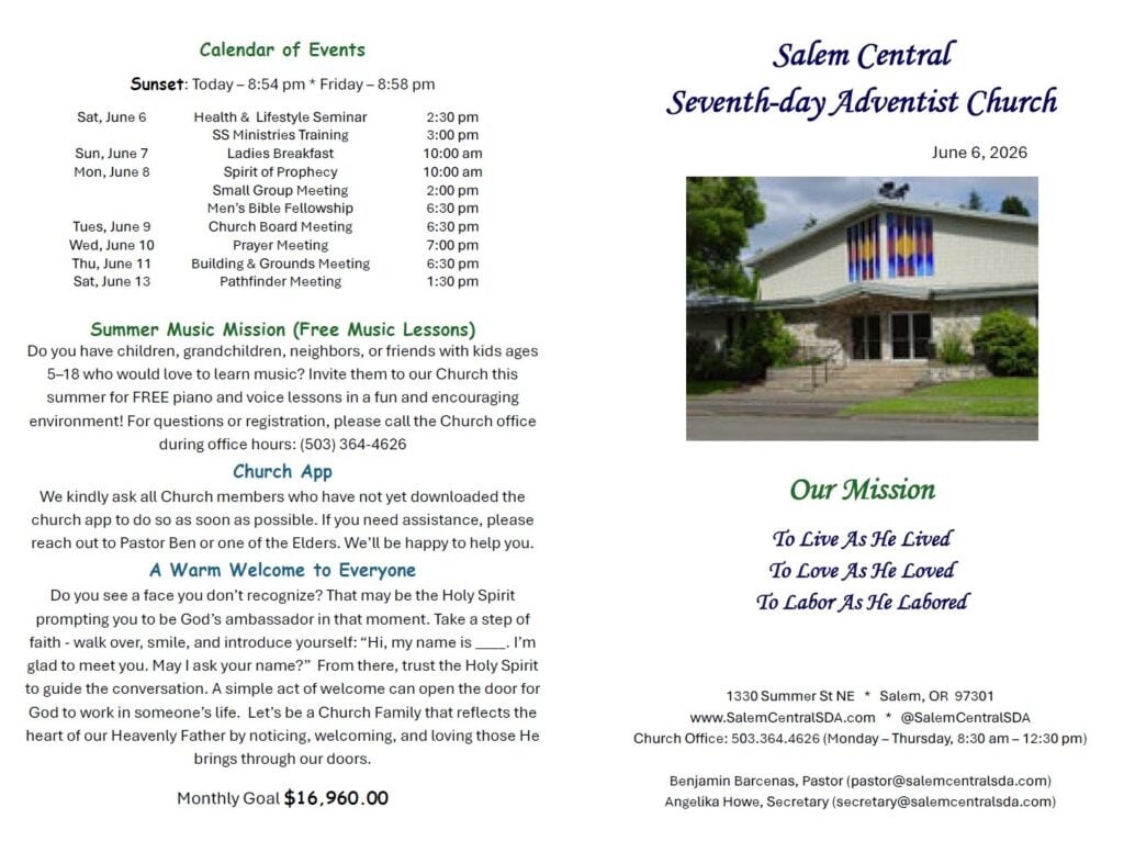 SDA Church Bulletin Page 1 06.06.26