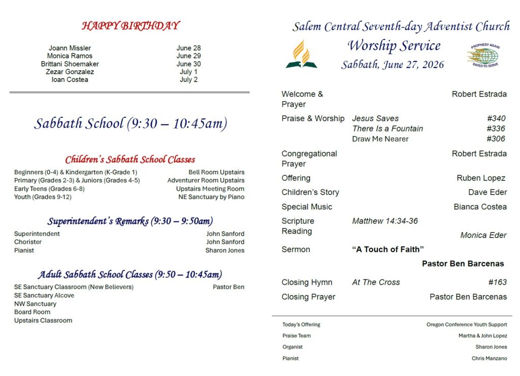 SDA Church Bulletin Page 2 06.27.26