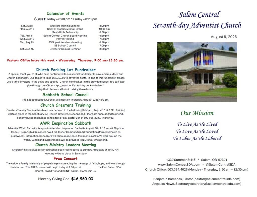 SDA Church Bulletin Page 1 08.08.26
