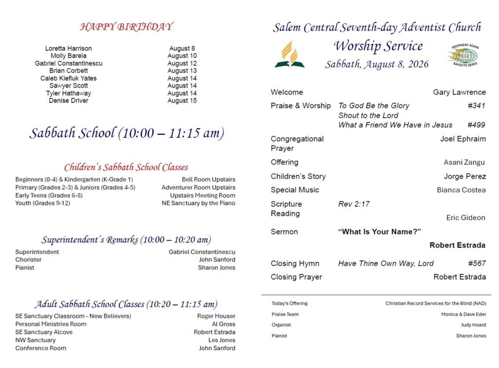 SDA Church Bulletin Page 2 08.08.26