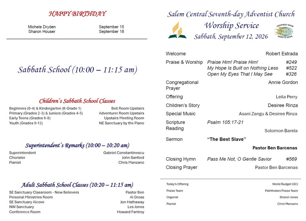 SDA Church Bulletin Page 2 09.12.26