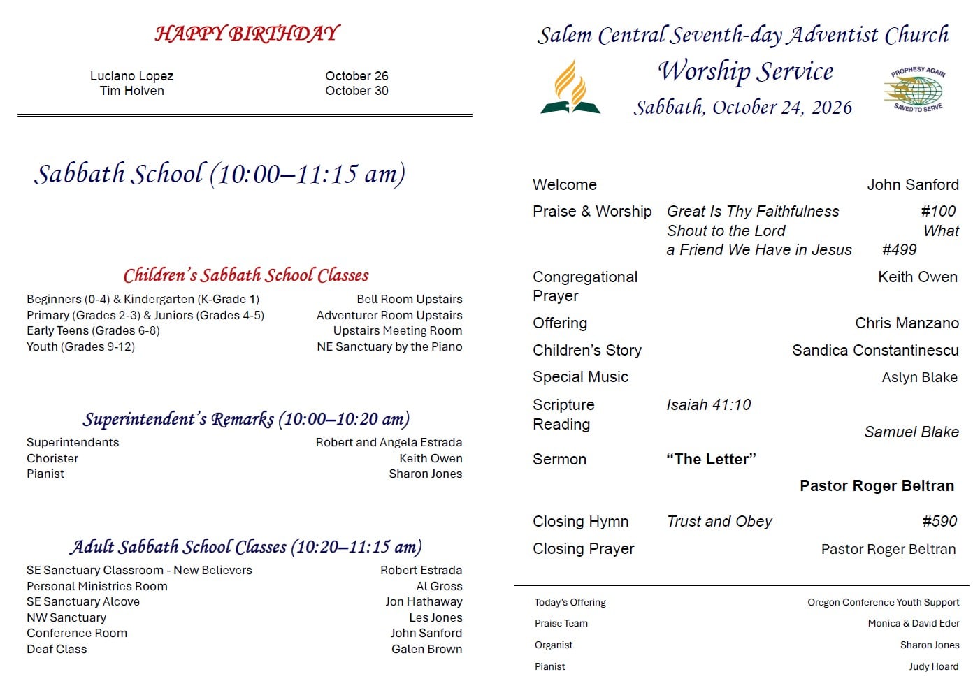 SDA Church Bulletin Page 2 10.24.26