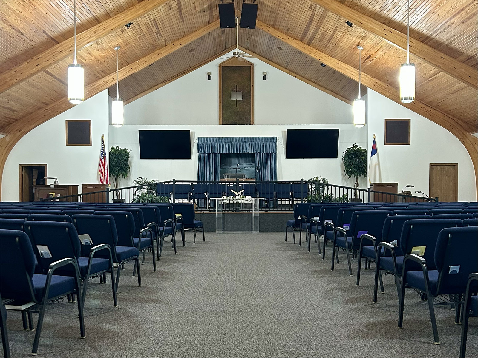 Interior view of the church sanctuary before a worship service at Summit Ridge Seventh-day Adventist Church.